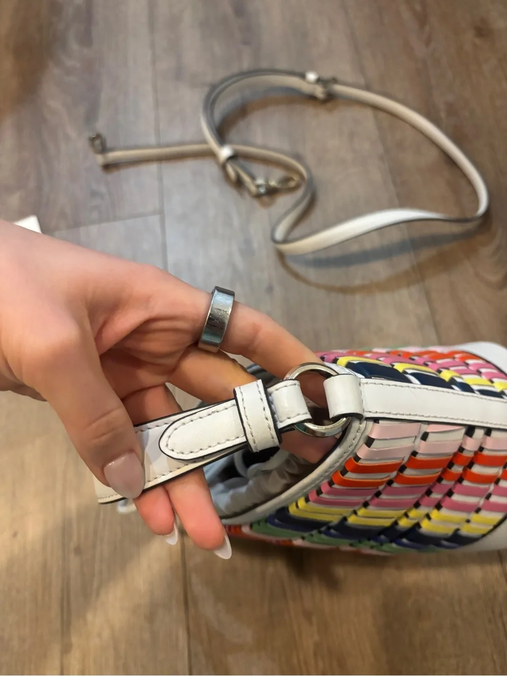 Kate Spade Pippa Woven Multi Small Bucket Bag colorful leather purse